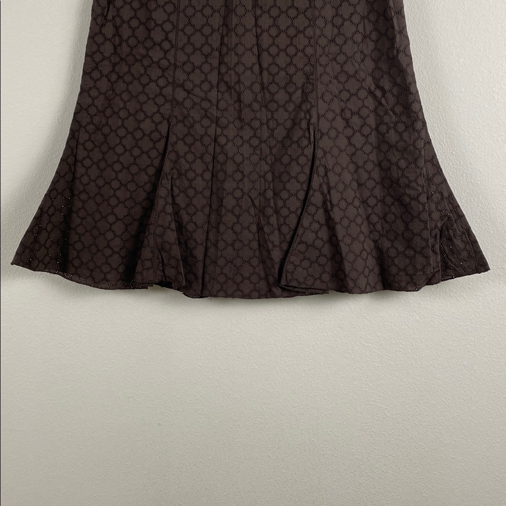 Cortefiel Boho Embroidered Eyelet Godet Skirt | Pleated, Lined, Side Zip | Brown - Picture 6 of 16